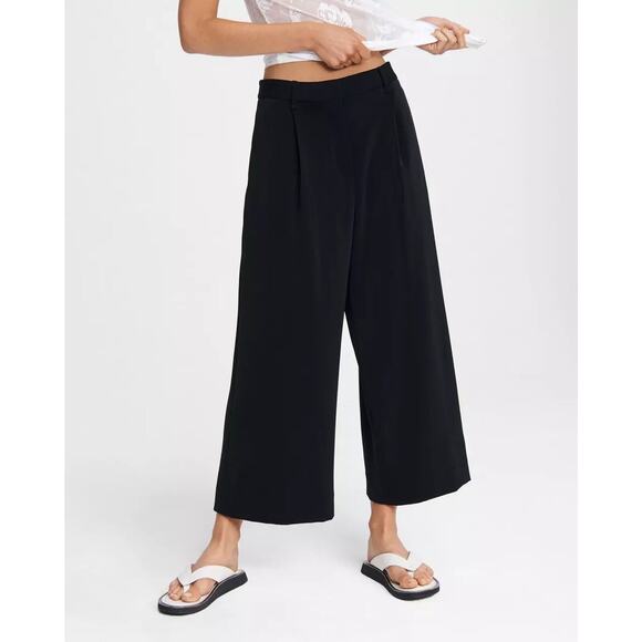Rag & Bone Ivy Black Crepe High Rise Wide Leg Culotte Pleated Pants Size 4 - Picture 1 of 6